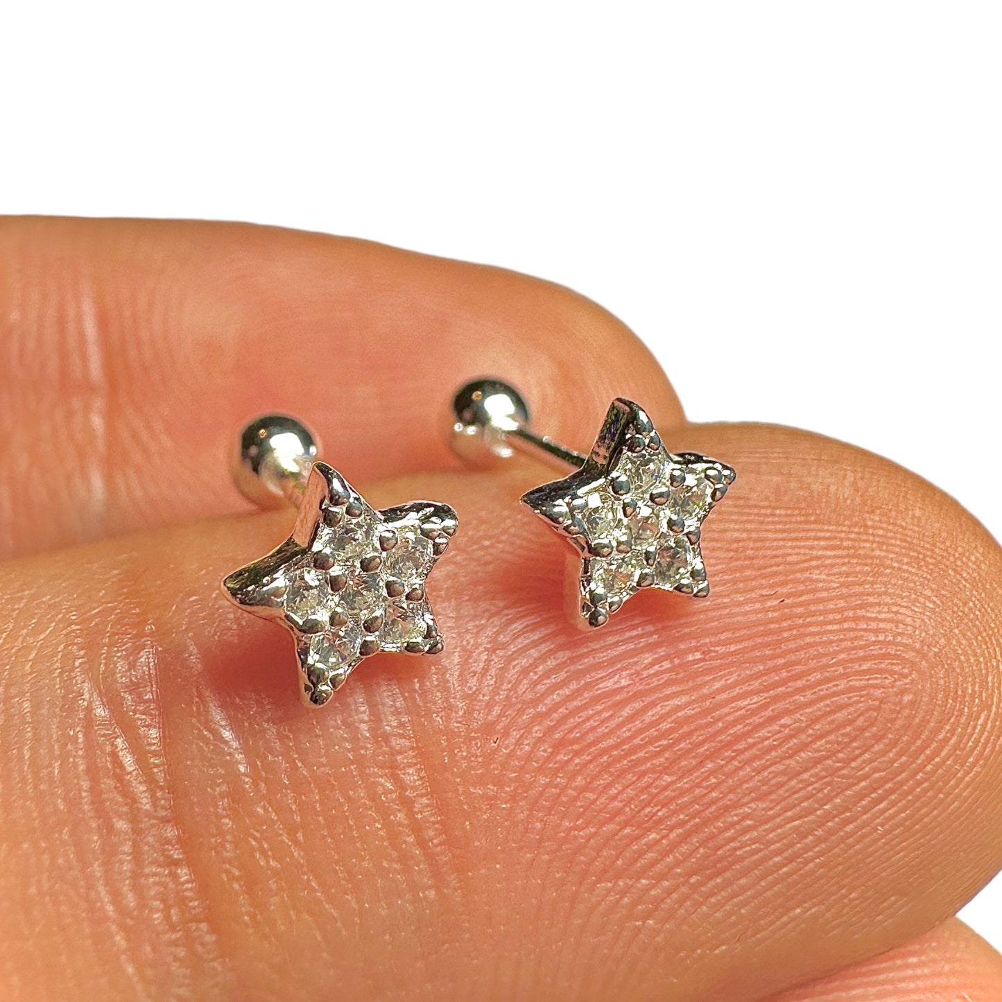 Sterling Silver Star Stud Earrings 7x5mm CZ Tiny Minimalist Silver Gift