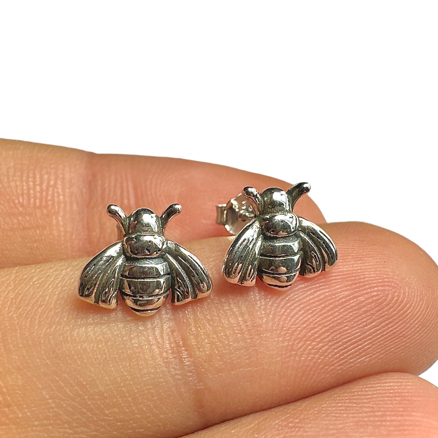 Sterling Silver Bee Stud Earrings — 925 Oxidized Vintage Bee 9mm