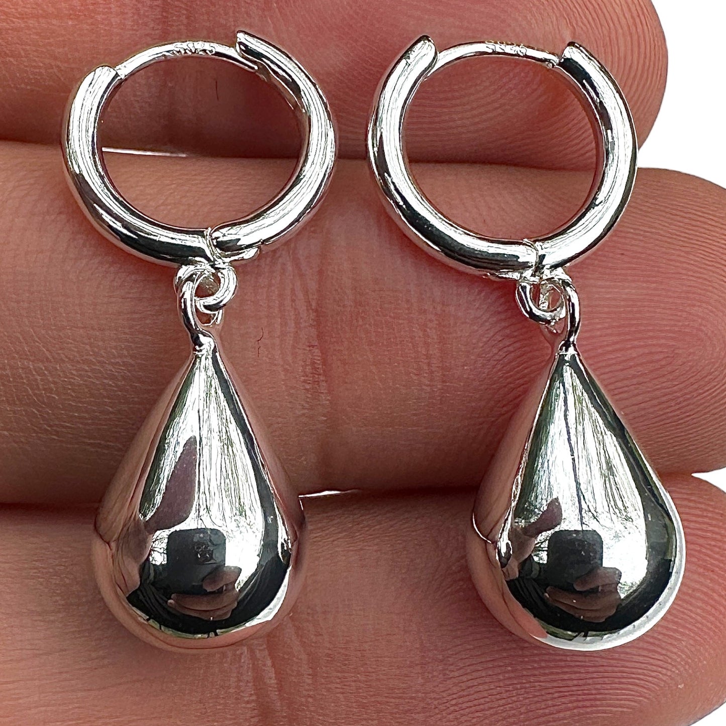 Sterling Silver Teardrop Hoop Earrings 925 Huggie Drops