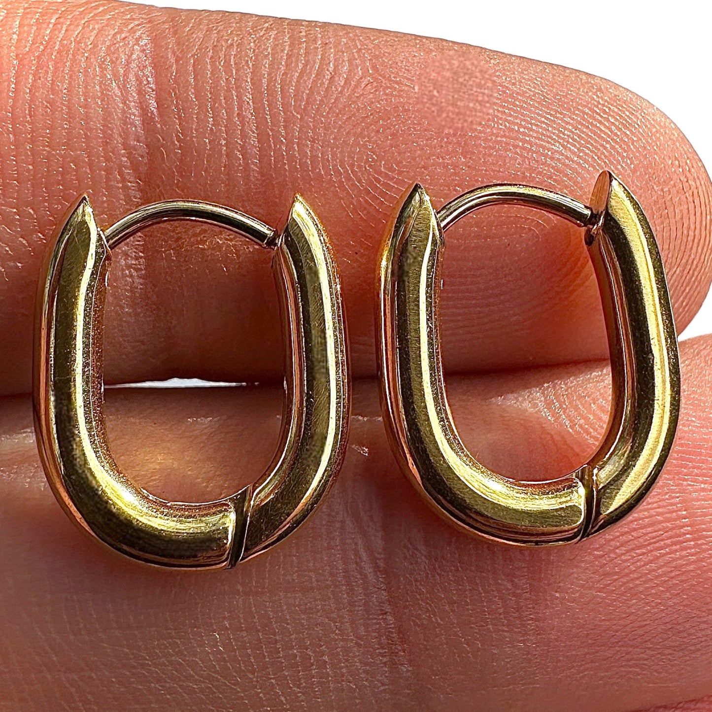 Gold Oval Hoop Earrings 15.6mm 316L Stainless Steel