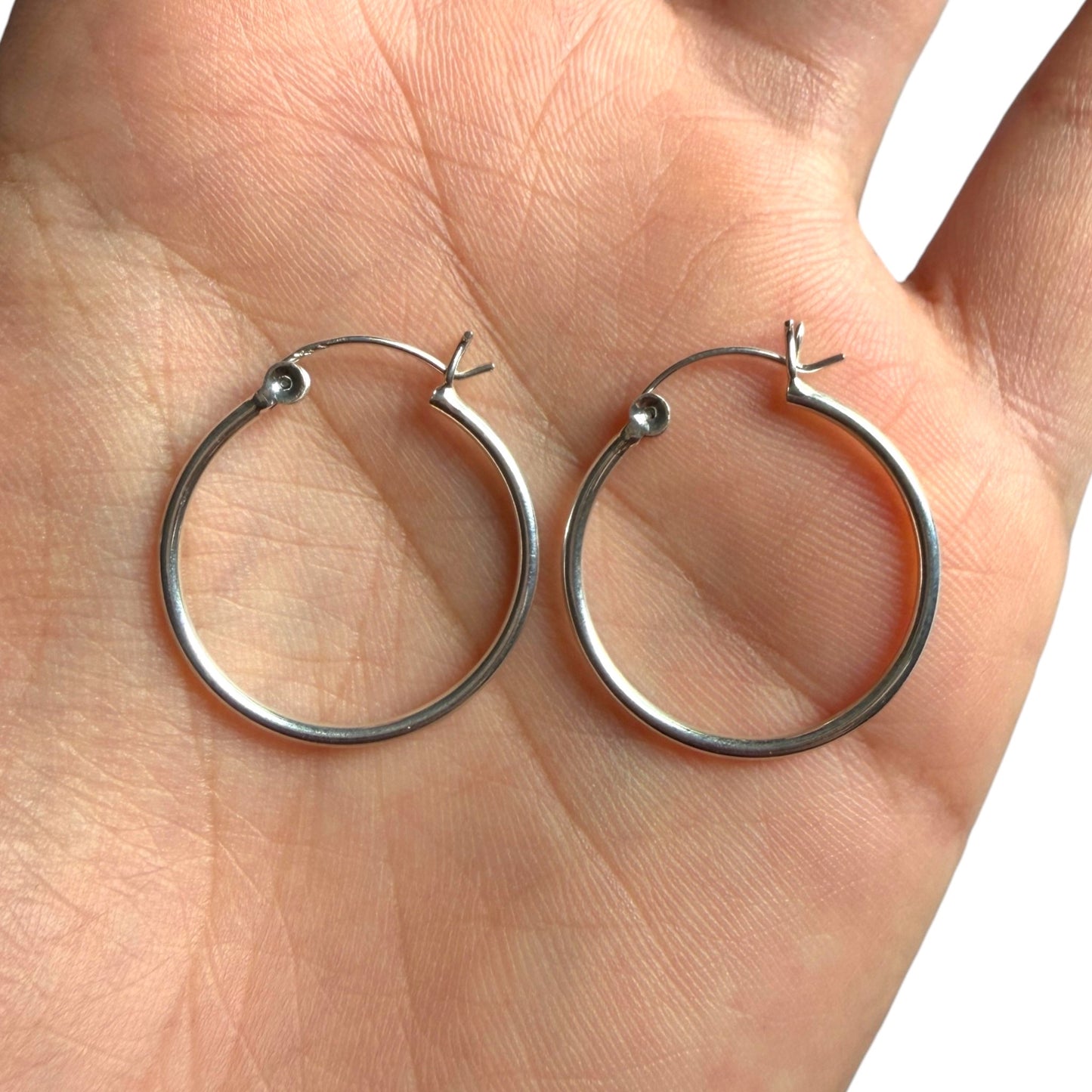 Sterling Silver Hoop Earrings 25mm, 925 Thin Polished Hoops