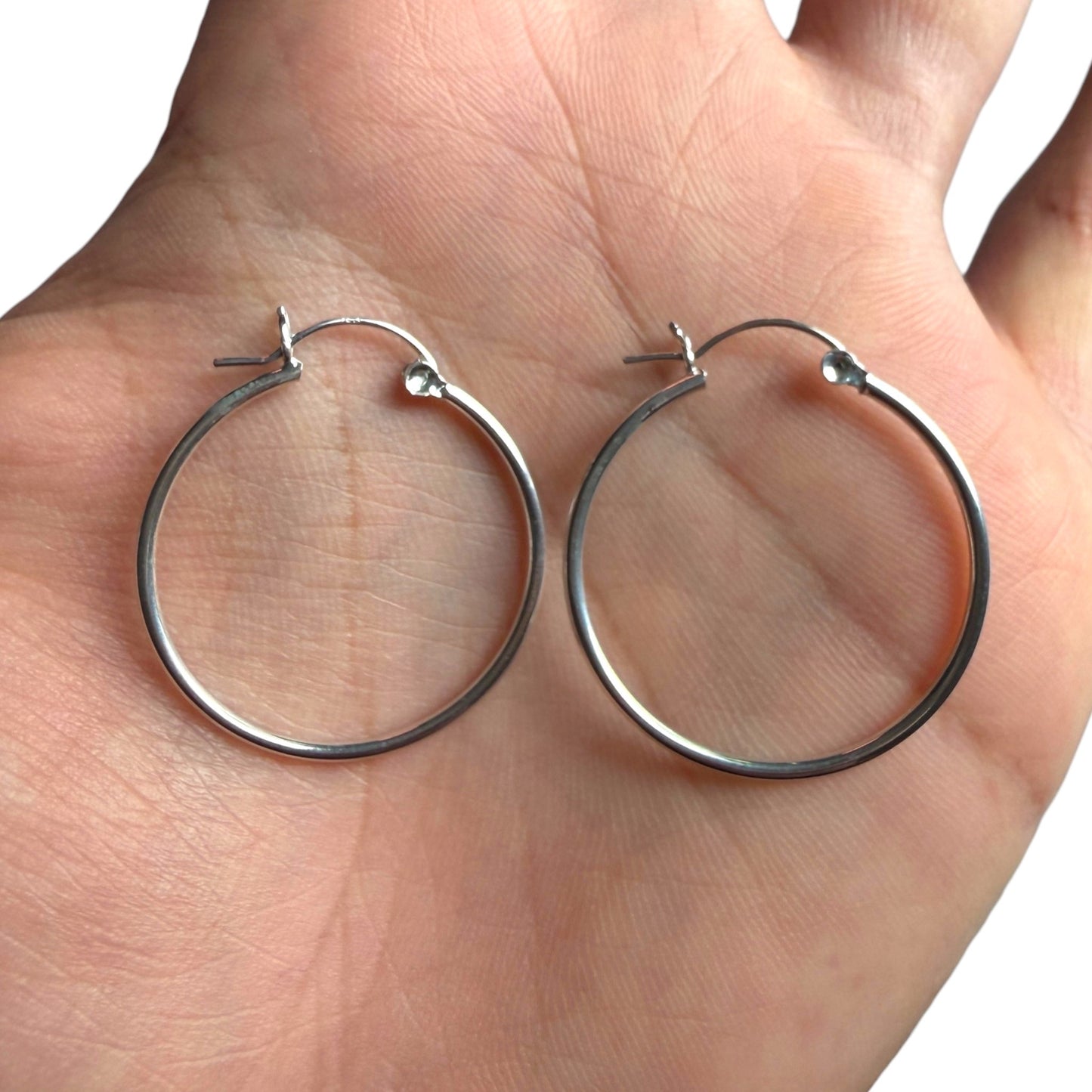 Sterling Silver Hoop Earrings 30mm, 925 Thin High Polished Hoops