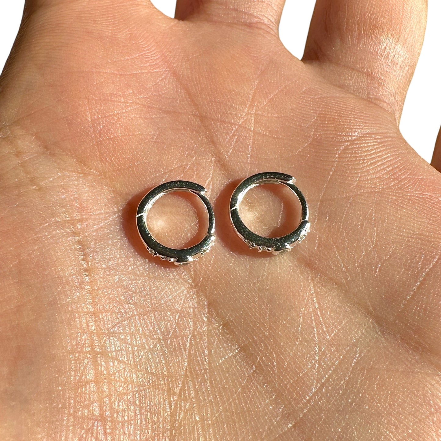 Silver Huggie Hoop Earrings 10mm 925 Sterling Silver CZ