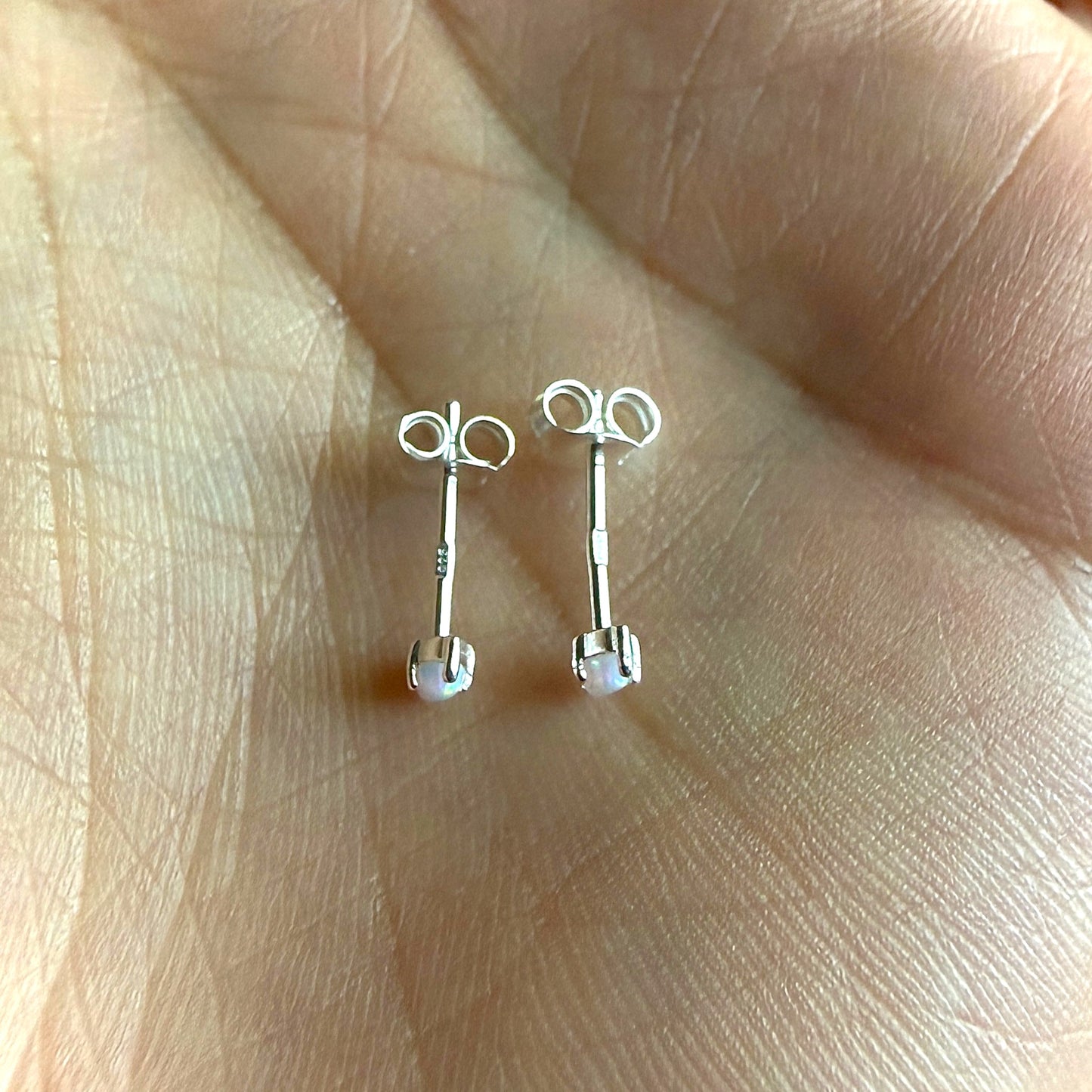 Opal Stud Earrings 925 Sterling Silver Lab Grown 2x4mm