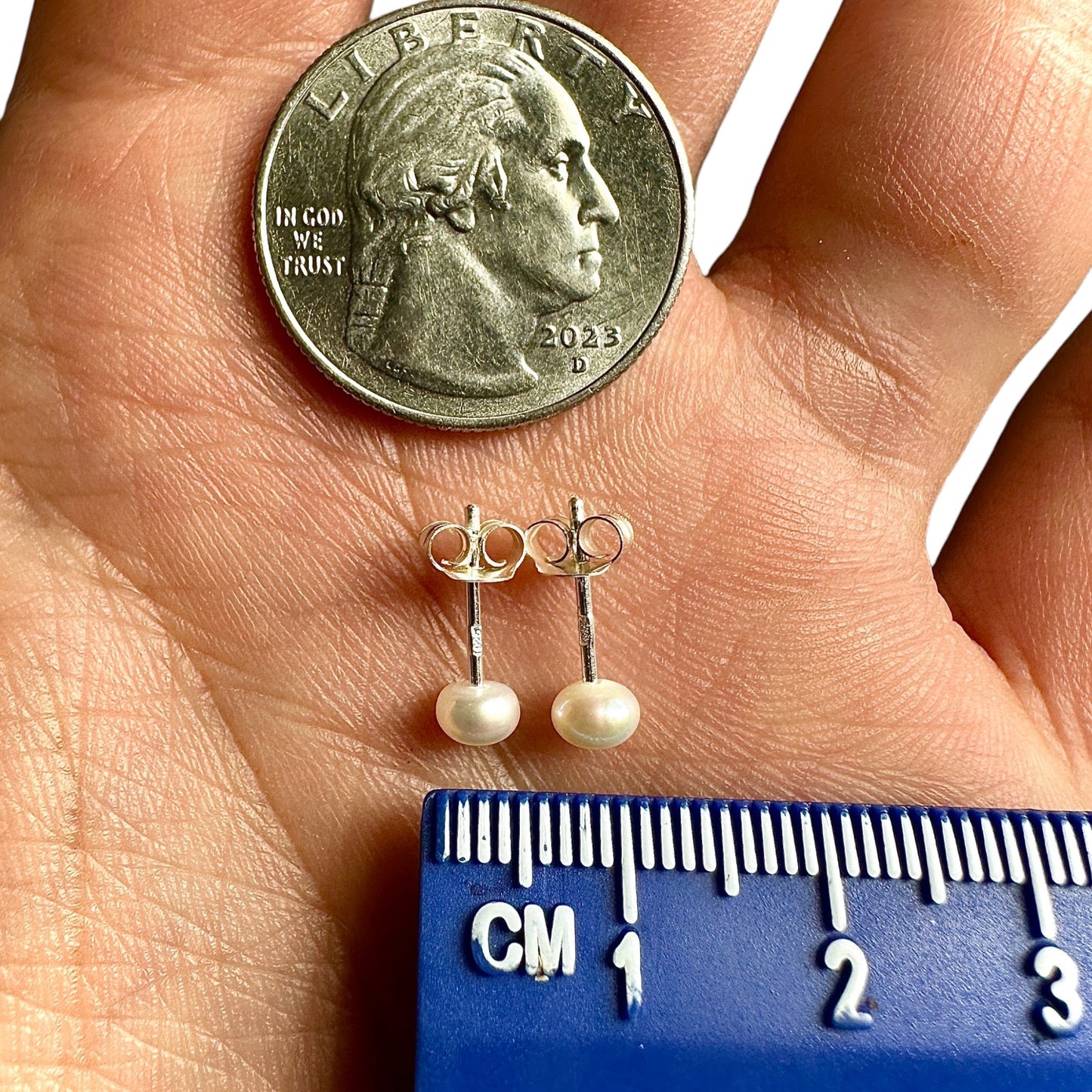 Freshwater Pearl Stud Earrings 4mm 925 Sterling Silver Studs