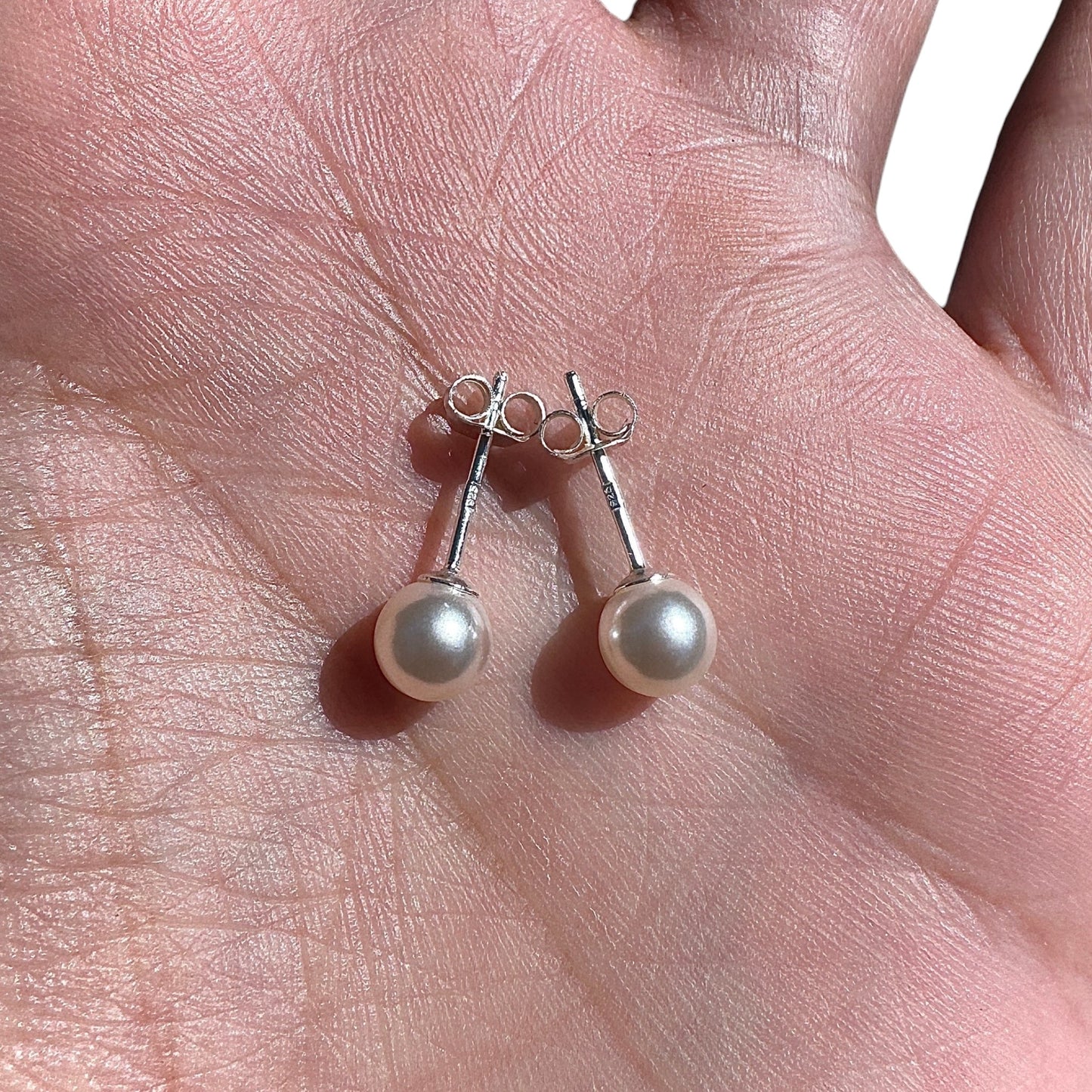 Pearl Stud Earrings 6mm Sterling Silver Imitation Pearl