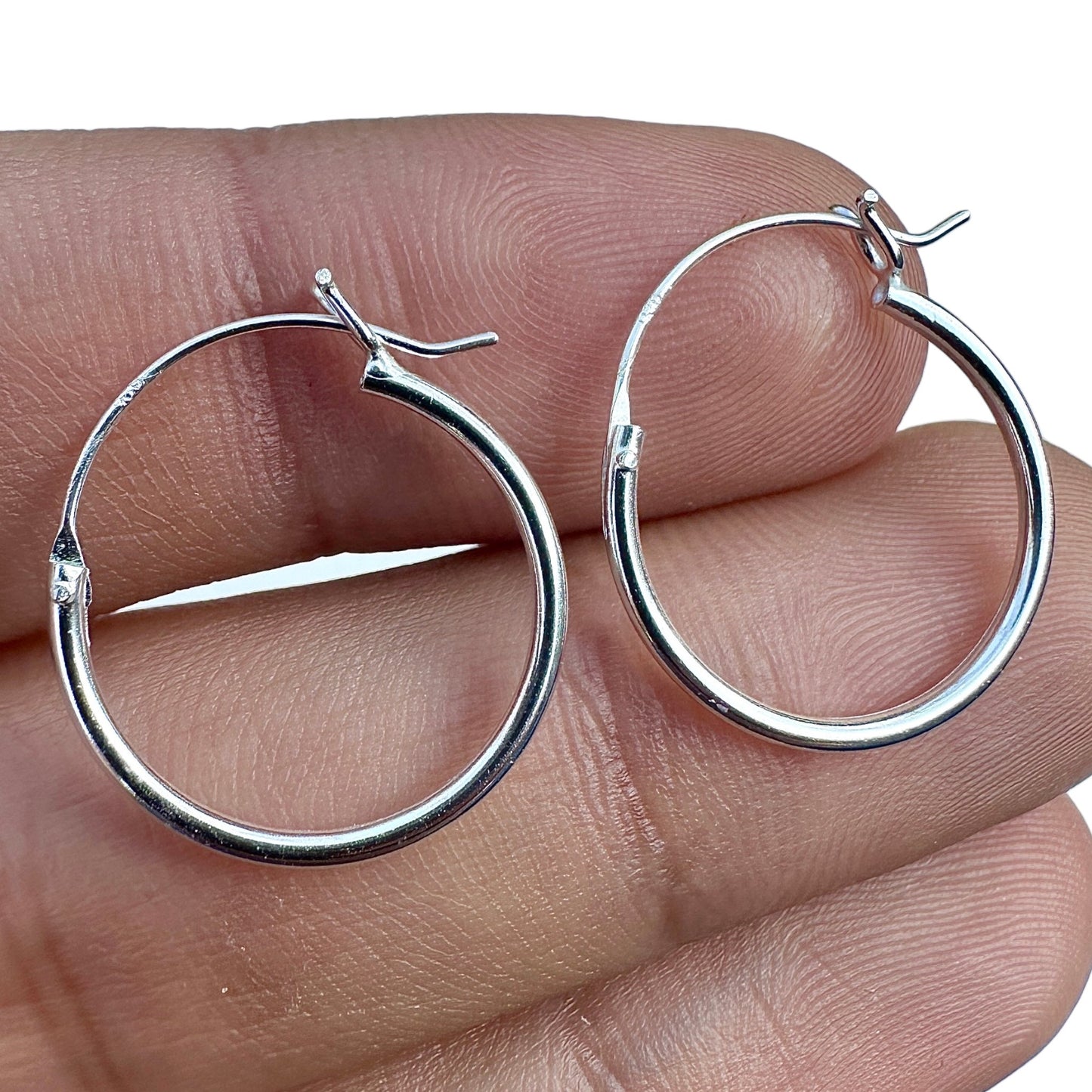 925 Sterling Silver Hoop Earrings 18mm Lightweight Hypoallergenic Hinged Hoops