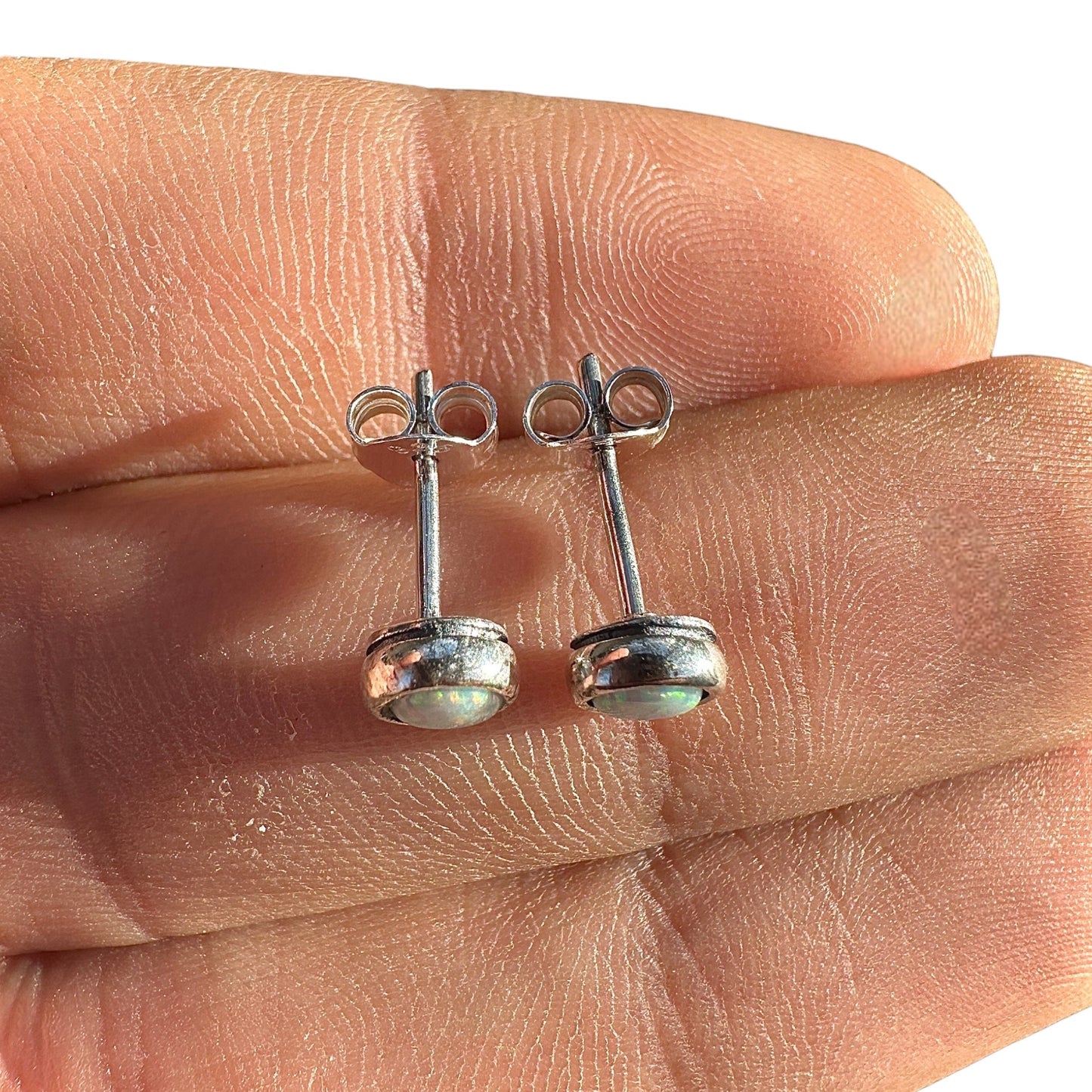 White Opal Stud Earrings 6mm Sterling Silver