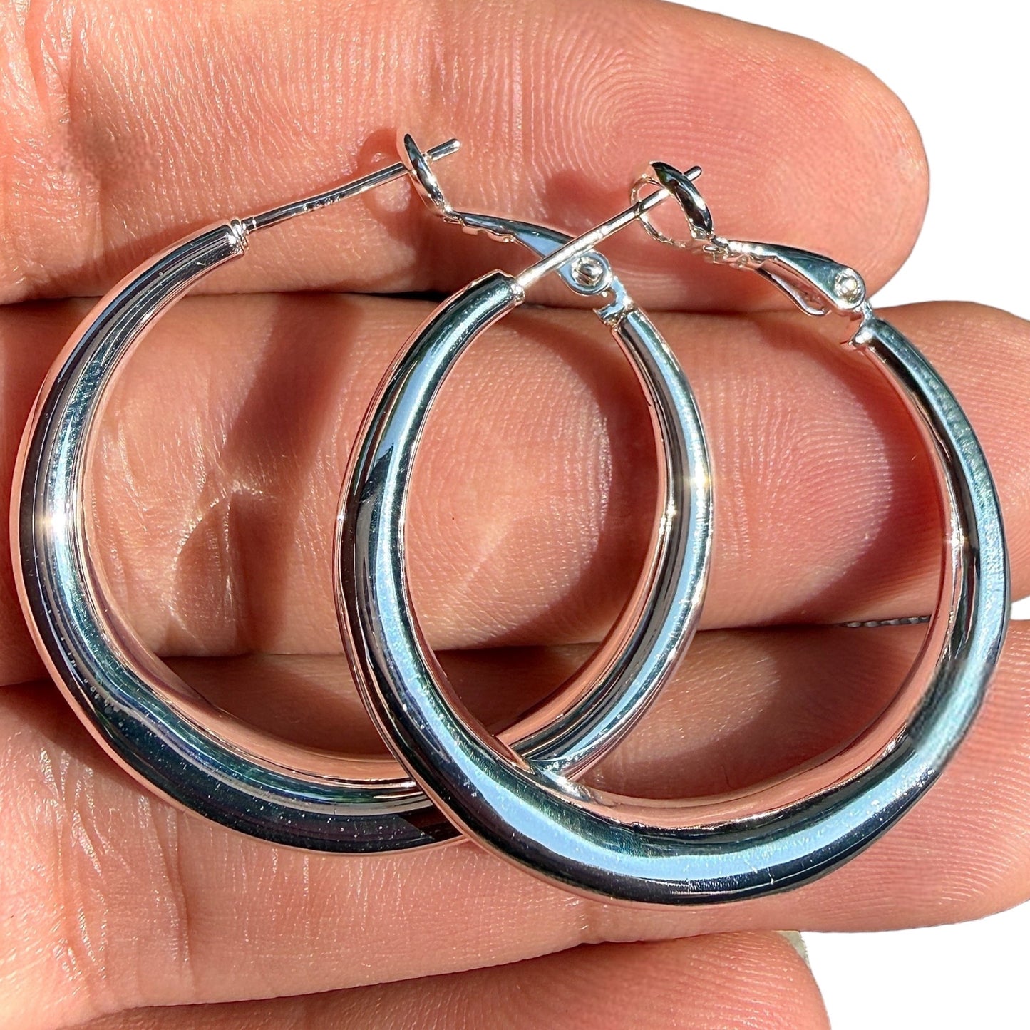 Sterling Silver Hoop Earrings 30mm 925 Lightweight Hinged Hoops
