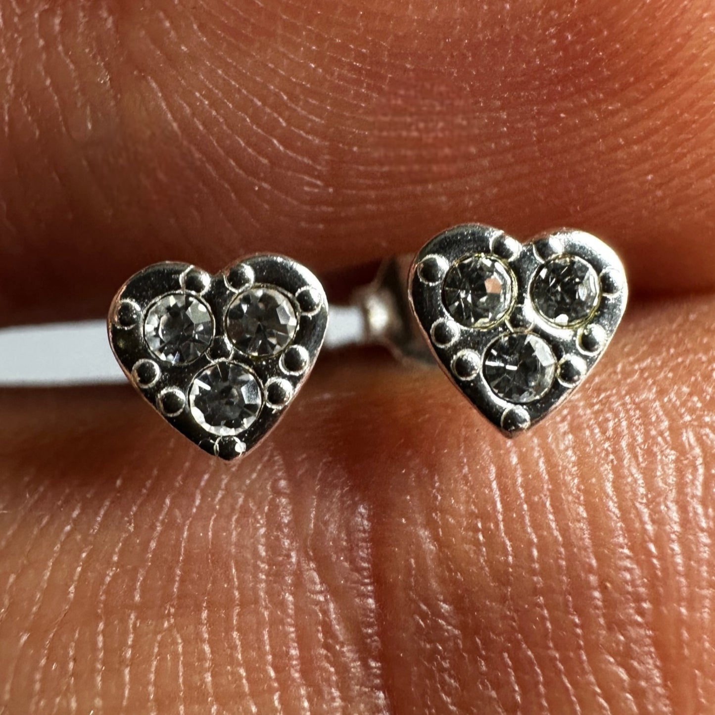 Sterling Silver Heart Stud Earrings 5mm Crystal Tiny Studs