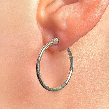 Sterling Silver Hoop Earrings 20mm, 925 Thin Polished Hoops