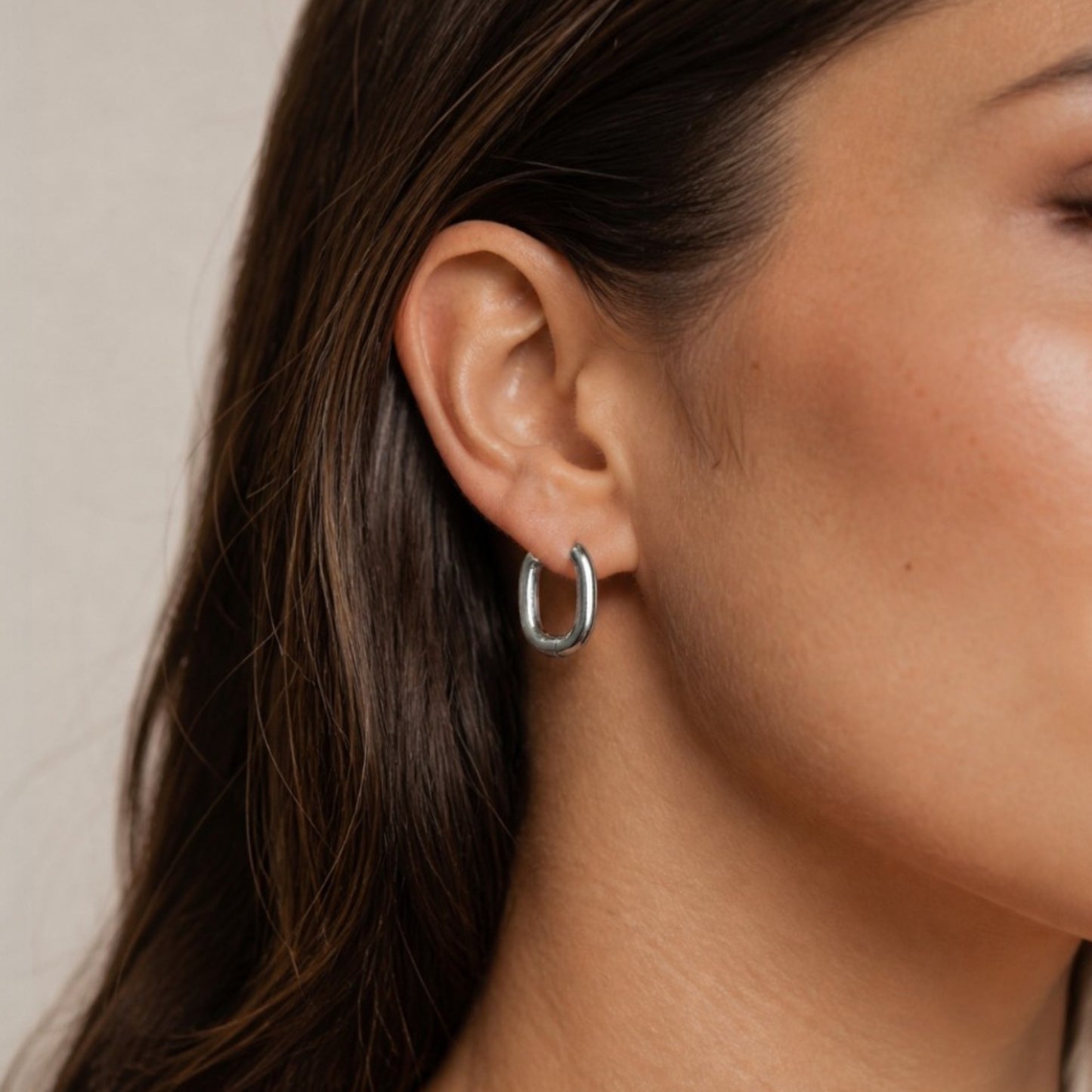 Silver Oval Hoop Earrings 316L Stainless Steel 15.6mm
