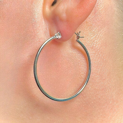 Sterling Silver Hoop Earrings 30mm, 925 Thin High Polished Hoops
