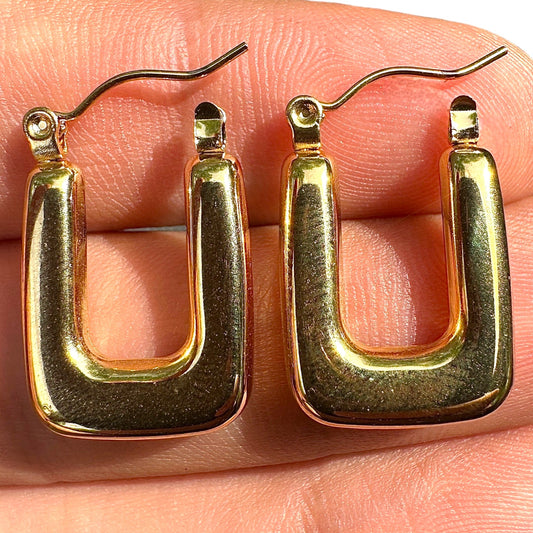 Square Hoop Earrings 22x16mm Gold Tone 304 Stainless Steel
