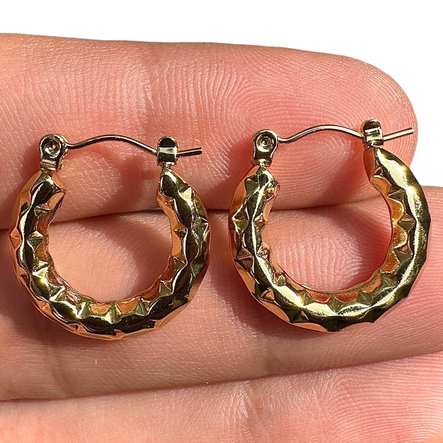Gold Hoop Earrings 20mm Textured Gold Plated Stainless Steel