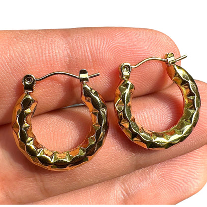 Gold Hoop Earrings 20mm Textured Gold Plated Stainless Steel