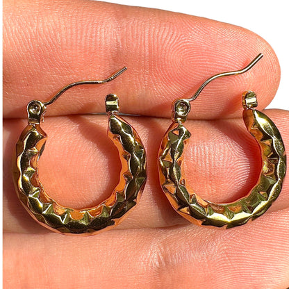 Gold Hoop Earrings 20mm Textured Gold Plated Stainless Steel