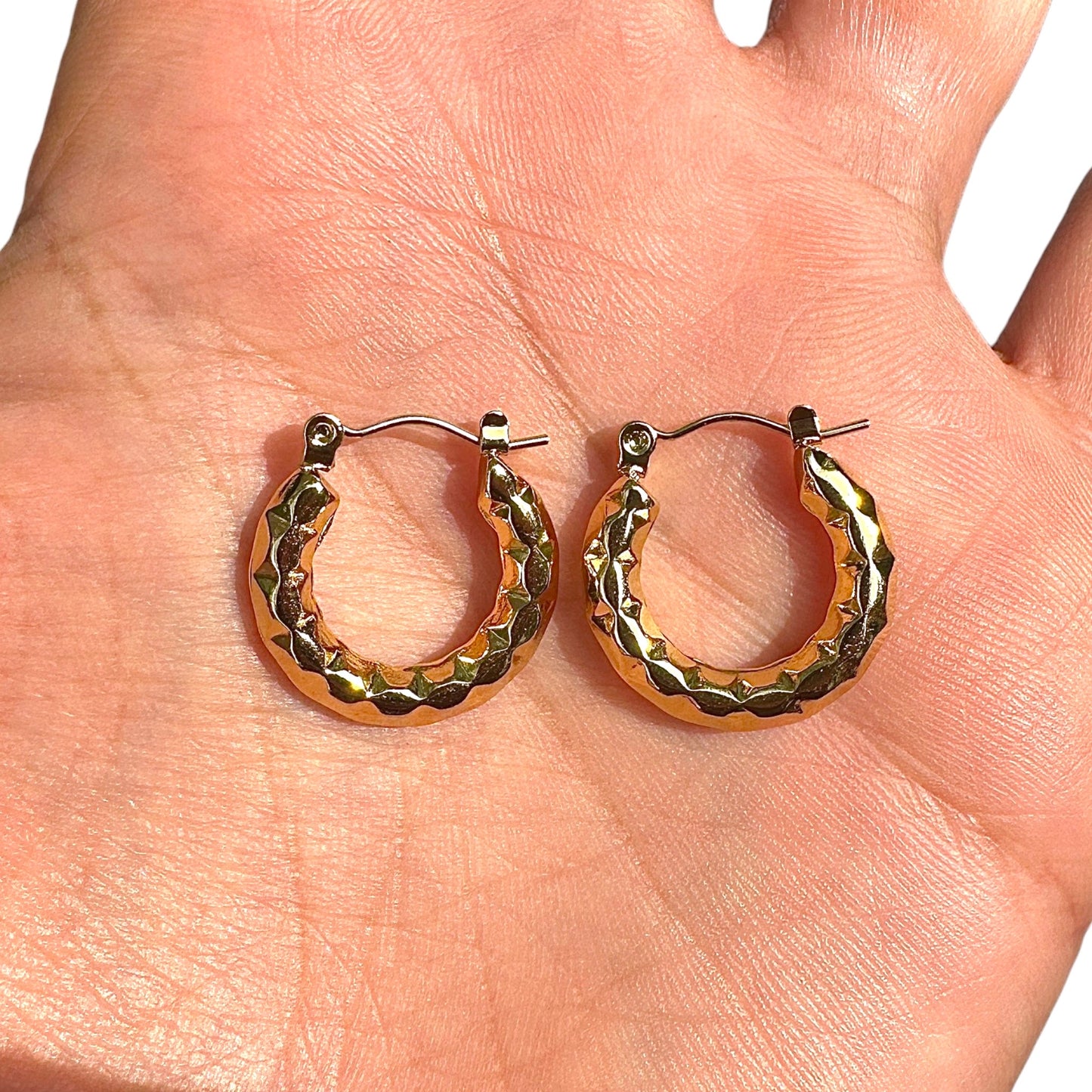 Gold Hoop Earrings 20mm Textured Gold Plated Stainless Steel