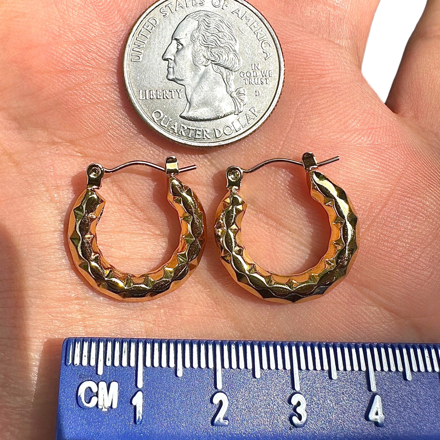 Gold Hoop Earrings 20mm Textured Gold Plated Stainless Steel