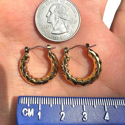Gold Hoop Earrings 20mm Textured Gold Plated Stainless Steel