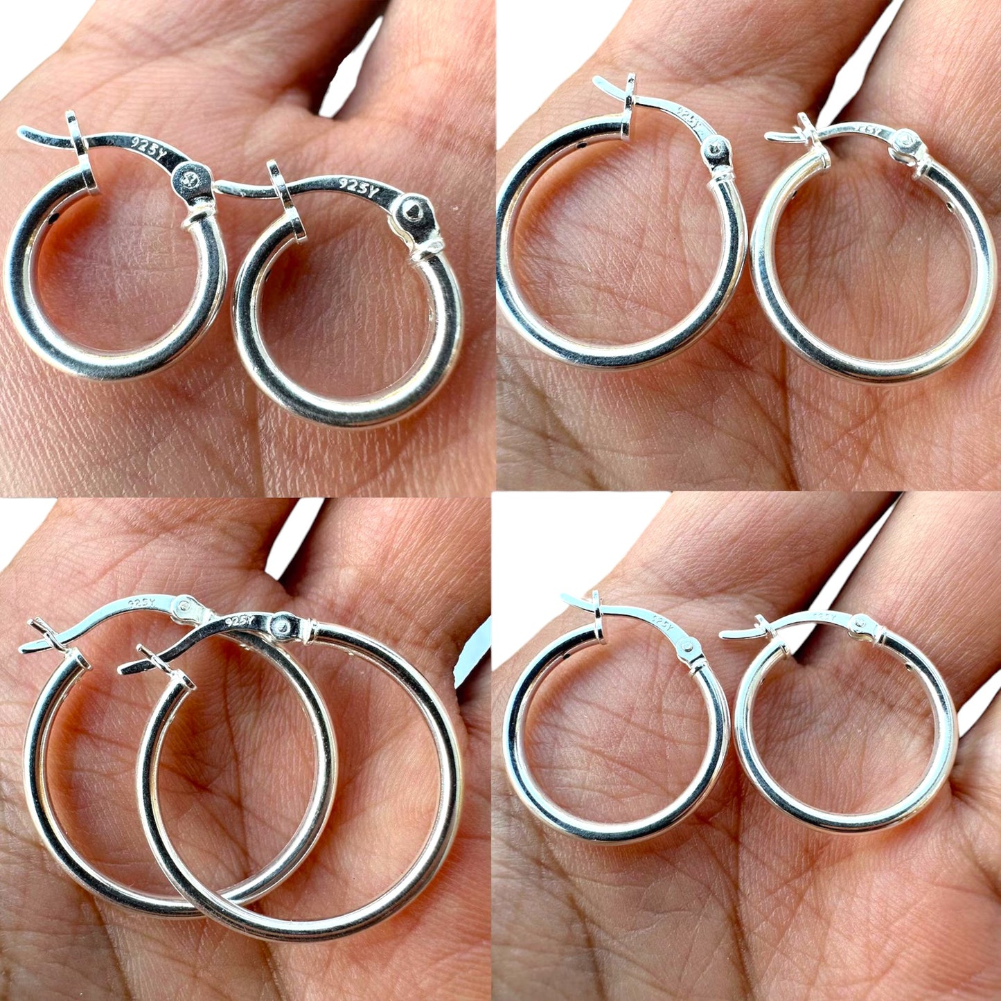 Hoops Earrings 925 Sterling Silver Men Women 20mm 25mm 30mm 35mm