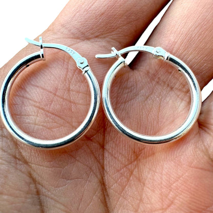 Hoops Earrings 925 Sterling Silver Men Women 20mm 25mm 30mm 35mm