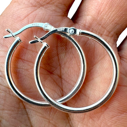 Hoops Earrings 925 Sterling Silver Men Women 20mm 25mm 30mm 35mm