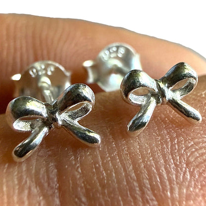 Bow Stud Earrings 925 Sterling Silver Tiny 6x4mm Ribbon