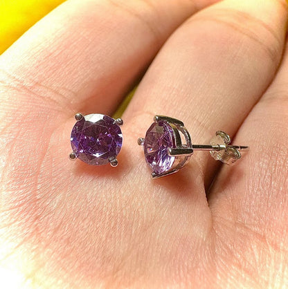 925 Sterling Silver Round Cut Amethyst Stud Earrings - leoshopdeals