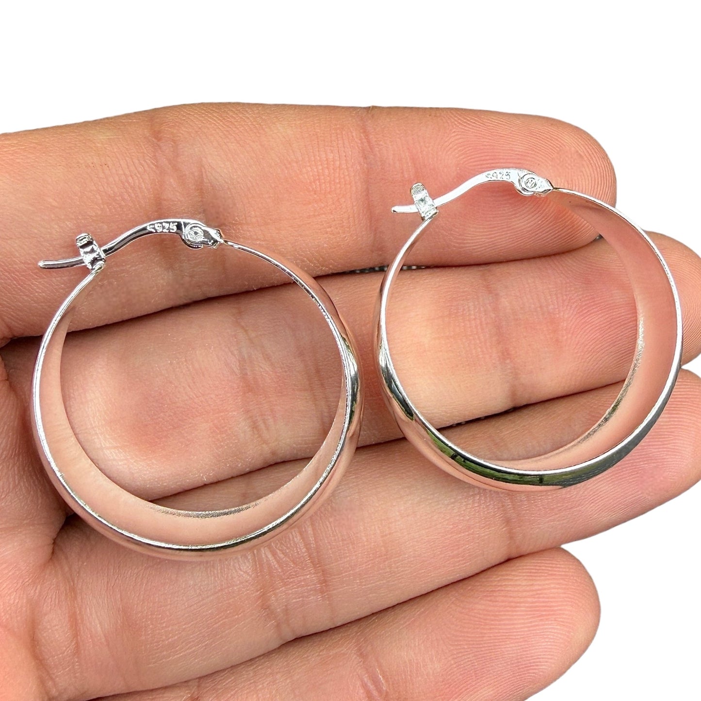 Sterling Silver Hoop Earrings 30mm Wide Hinged Hoops