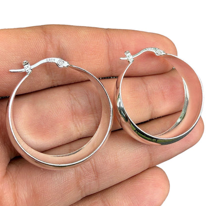 Sterling Silver Hoop Earrings 30mm Wide Hinged Hoops