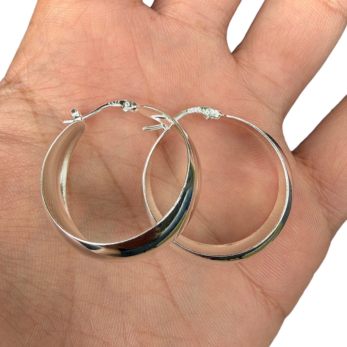Sterling Silver Hoop Earrings 30mm Wide Hinged Hoops