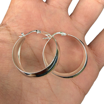 Sterling Silver Hoop Earrings 30mm Wide Hinged Hoops