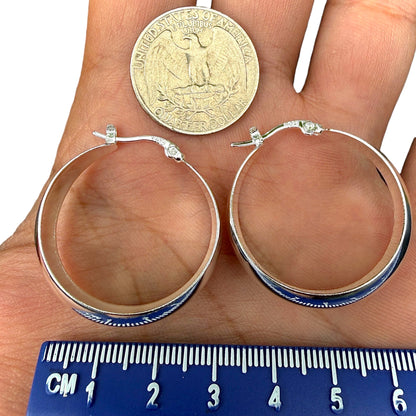 Sterling Silver Hoop Earrings 30mm Wide Hinged Hoops