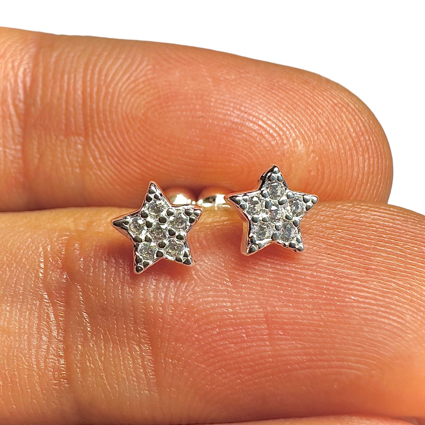 Sterling Silver Star Stud Earrings 7x5mm CZ Tiny Minimalist Silver Gift