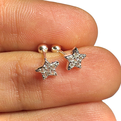 Sterling Silver Star Stud Earrings 7x5mm CZ Tiny Minimalist Silver Gift
