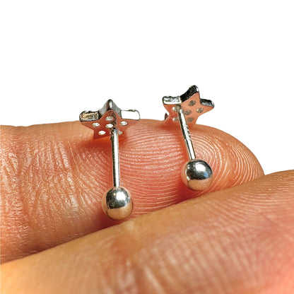 Sterling Silver Star Stud Earrings 7x5mm CZ Tiny Minimalist Silver Gift