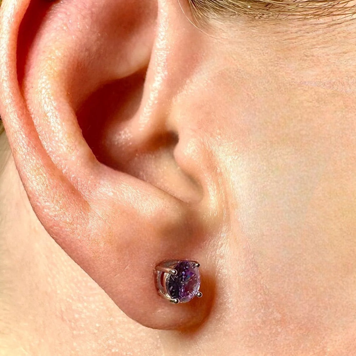 Amethyst Stud Earrings 5mm 925 Sterling Silver Round CZ