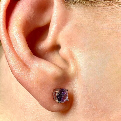 Amethyst Stud Earrings 5mm 925 Sterling Silver Round CZ