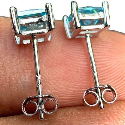 Aquamarine Stud Earrings 5mm 925 Sterling Silver Princess Cut