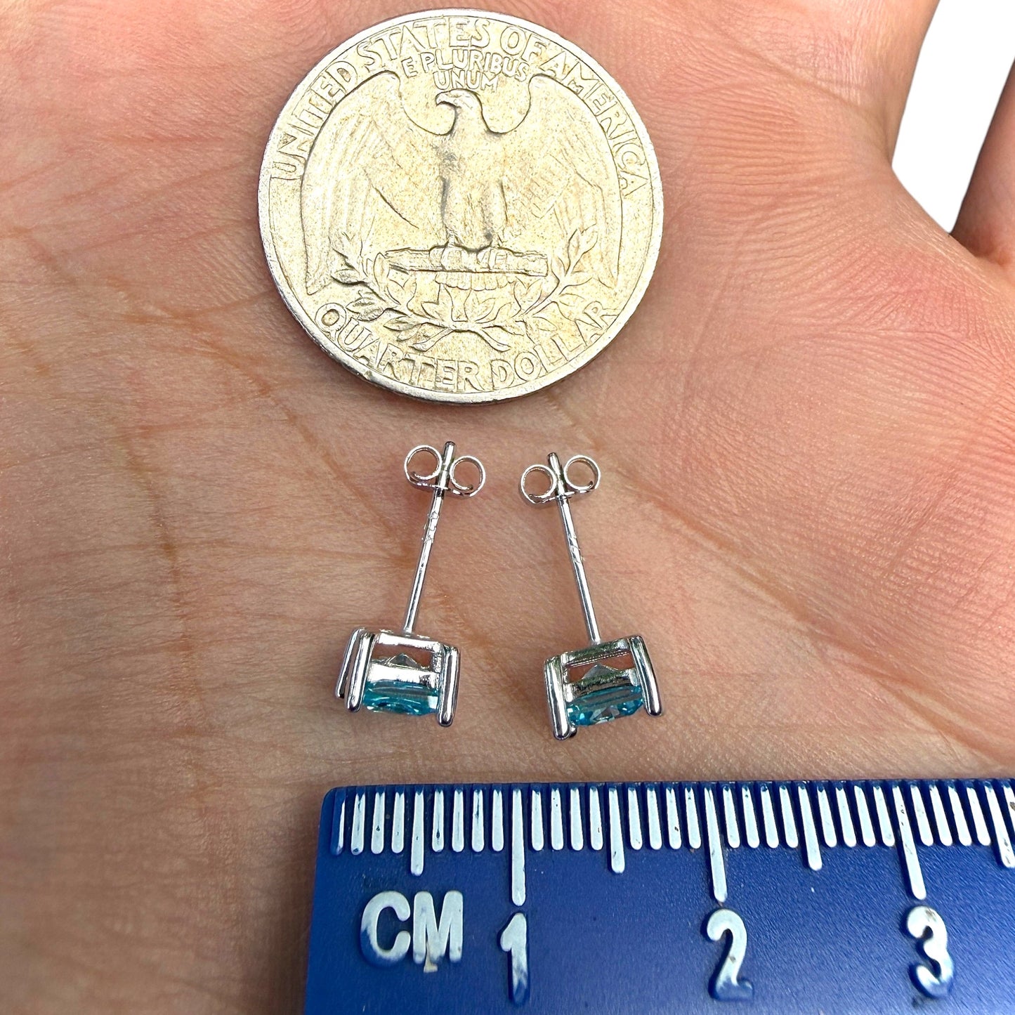 Aquamarine Stud Earrings 5mm 925 Sterling Silver Princess Cut
