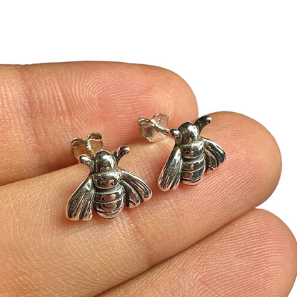 Sterling Silver Bee Stud Earrings — 925 Oxidized Vintage Bee 9mm