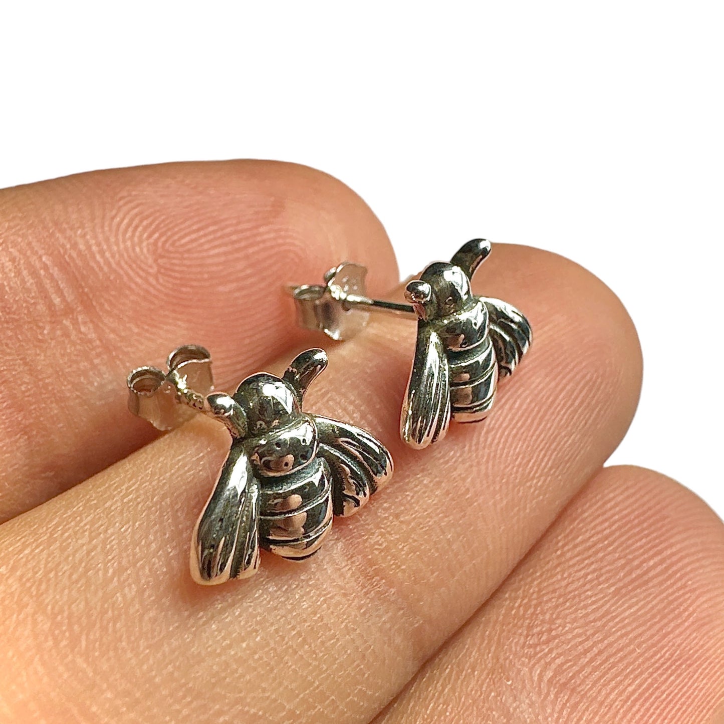 Sterling Silver Bee Stud Earrings — 925 Oxidized Vintage Bee 9mm