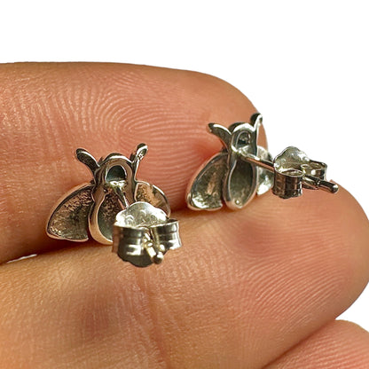 Sterling Silver Bee Stud Earrings — 925 Oxidized Vintage Bee 9mm