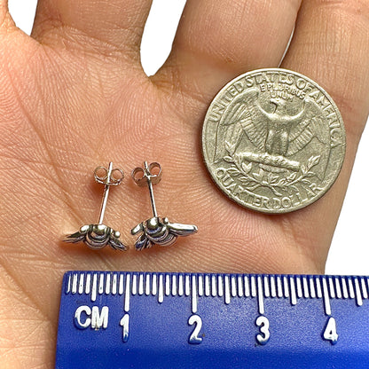 Sterling Silver Bee Stud Earrings — 925 Oxidized Vintage Bee 9mm