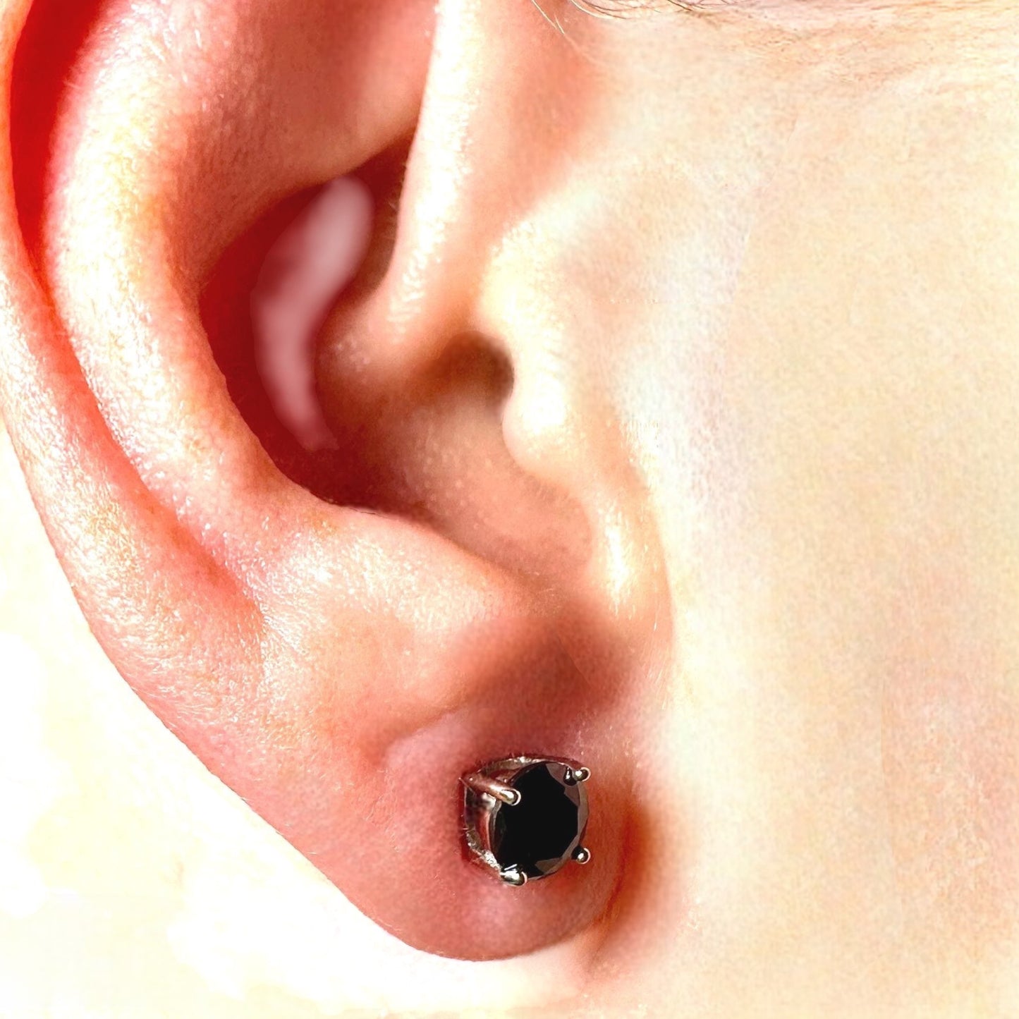 Black Stud Earrings 5mm 925 Sterling Silver Round CZ