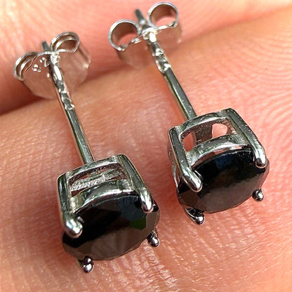 Black Stud Earrings 5mm 925 Sterling Silver Round CZ