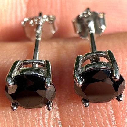 Black Stud Earrings 5mm 925 Sterling Silver Round CZ