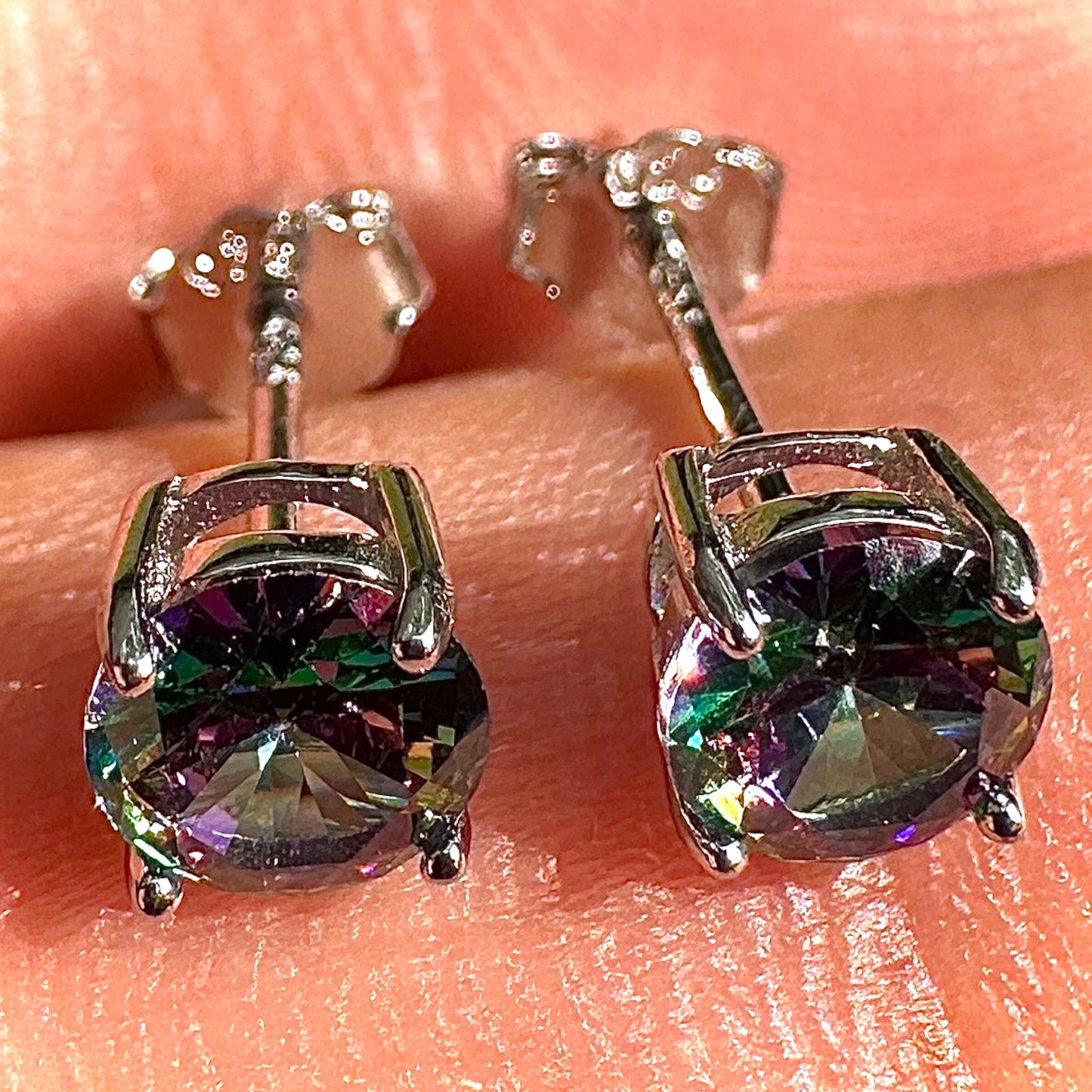 Rainbow Stud Earrings 5mm 925 Sterling Silver CZ