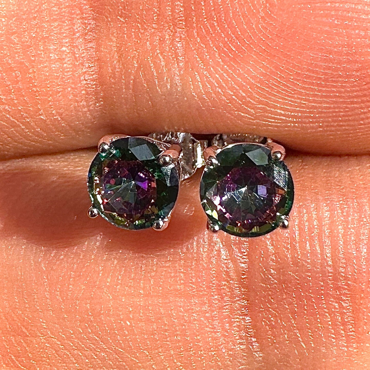Rainbow Stud Earrings 5mm 925 Sterling Silver CZ